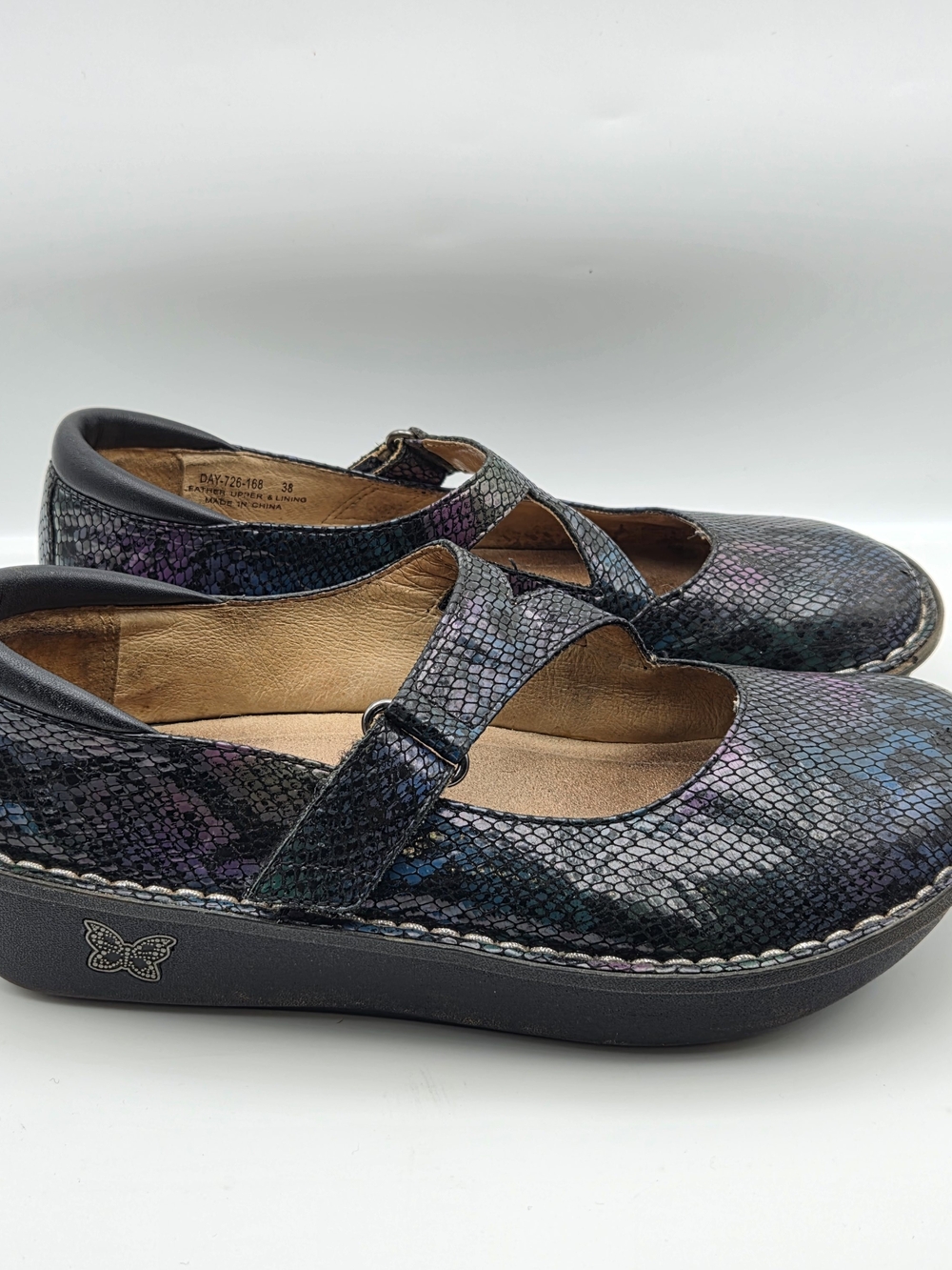Alegria Mary Jane Clogs Size 38 Snake Skin Nursing Shoes Hook And Loop Day 726